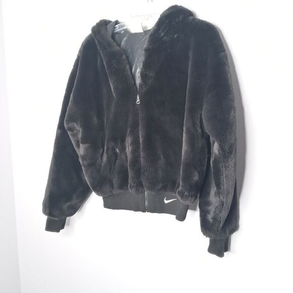Nike black faux fur zip up jacket size small - Picture 6 of 8